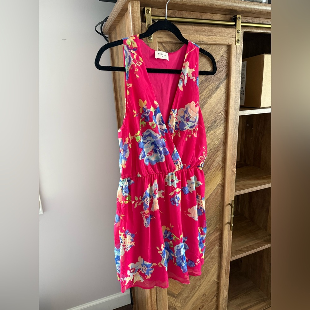 Everly Hot Pink Dress with Blue and Cream Floral Lining